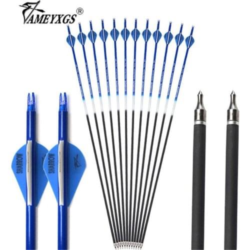 6/12pcs 31.5inch Archery Spine 500 Mix Carbon Arrow With Drop-shape Arrow Fletches For Outdoor Bow Hunting Shooting Accessories