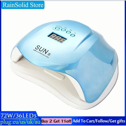 72W SUN X Colorful Nail Dryer 36 / LED Automatic Induction Ultraviolet Four Gears Timer 10s / 30s / 60s / 99s Manicure Tool