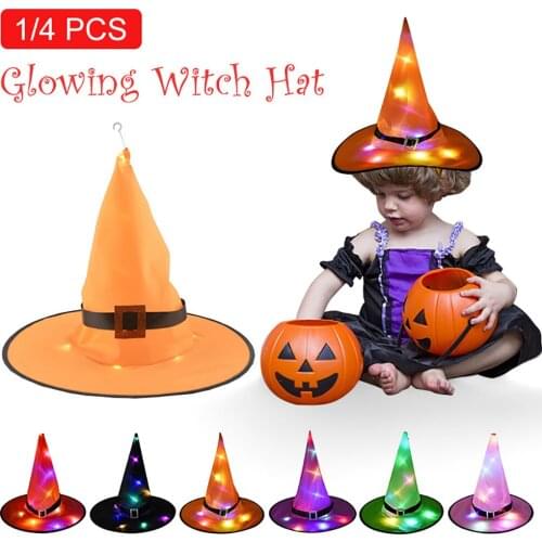 1/4 Pcs LED Glowing Witch Hat Halloween Hanging Light String Hat Battery Operated for Halloween Pendant Lighting Tree Decoration