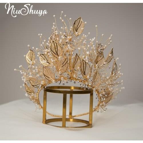 NiuShuya Vintage Handmade Gold Leaf Hairband For Women Tiara Crown Wedding Headdress Hair Accessories Bridal Jewelry