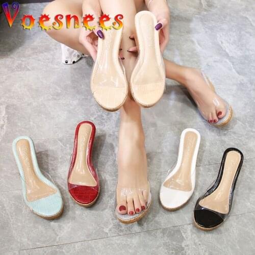 Voesnees Slippers Women 2021 Summer Comfortable Platform Wedge Sandals 6.5CM Everyday Home High Heels Ladies Transparent Slides
