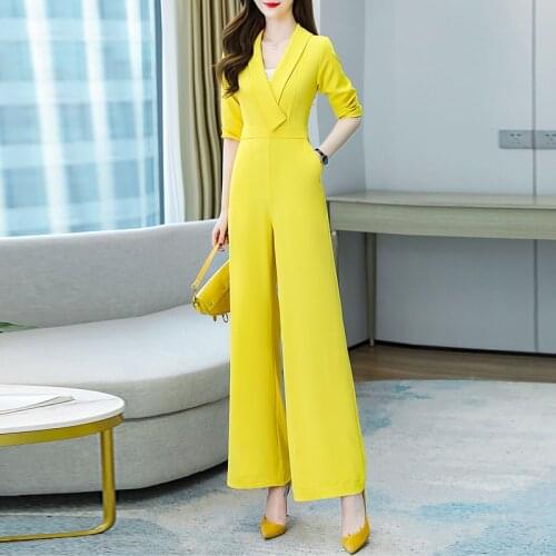 New Spring Summer Women Back Zipper V-Neck Wide Leg Pants Bodycon Playsuit Jumpsuit Romper 2021 Fall Clothes Streetwear