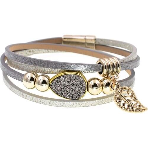 Women bracelet Bohemian leather bracelets beaded leaf water drop wrap bracelets for women jewelry wholesale