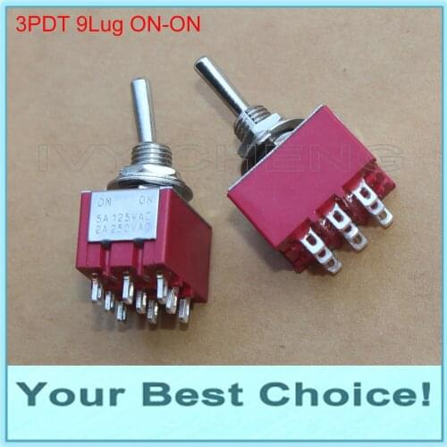 5pcs/Lot 3PDT 9Pins 2Position ON-ON Miniature Rocker Toggle Switch,9 solder lug,Top Quality