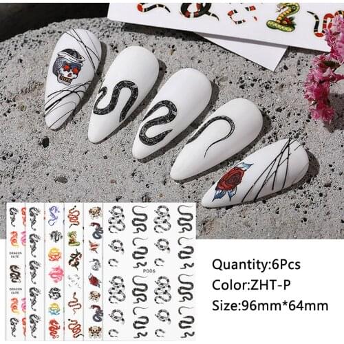 6Pcs 3D Nail Sticker Snake Butterfly Sliders Paper Stickers For DIY Gel Polish Decoration Manicure Tattoos Nail Art Accessories