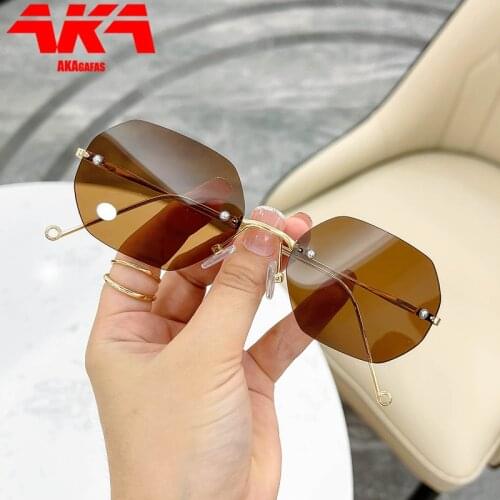 AKAgafas Rimless Sunglasses 2021 New Classic Luxury Brand Sunglasses Women Small Frame Punk Sun Glasses Men Lentes De Sol Mujer