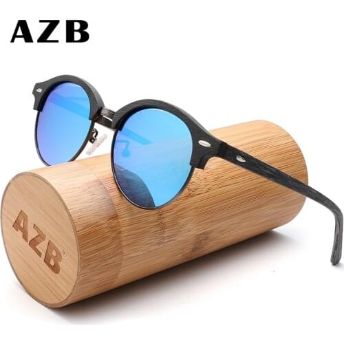 AZB Wood Sunglasses for Men & Women Polarized Lenses Glasses Wooden Half Frame Eyeglasse Vintage Design Shades Sun Glasses