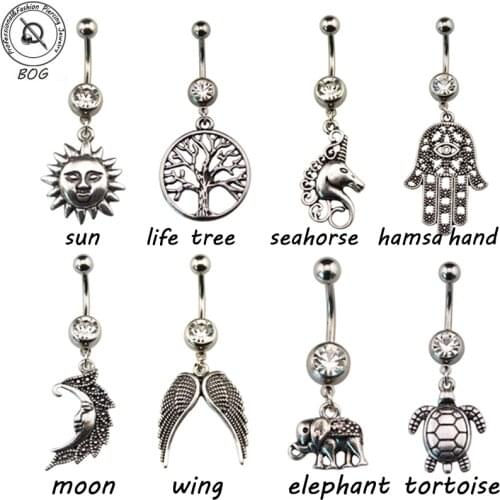 BOG-Lot 8 Pieces Wiccan Pagan Style Crescent Moon Belly Button Ring Navel Piercing Body Jewelry