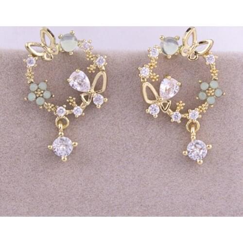 Zircon crystal butterfly Earrings Clip Jewelry Without Ear Hole Zircon Butterfly Tiny Stud Earrings Silver Needle