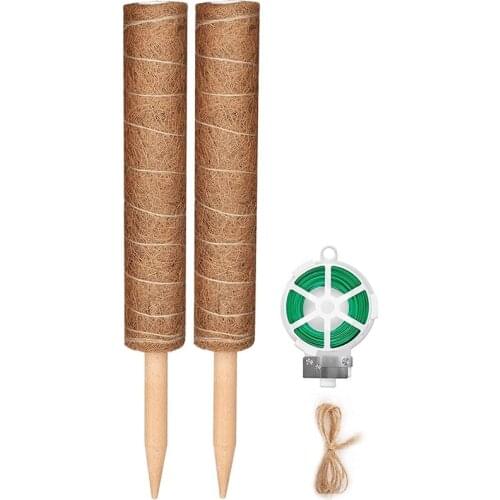 Coir Totem Moss Pole for Plant Support Coco Sticks with 65 Feet Garden Twist Tie for Climbing Indoor Plants (2 X 16In)