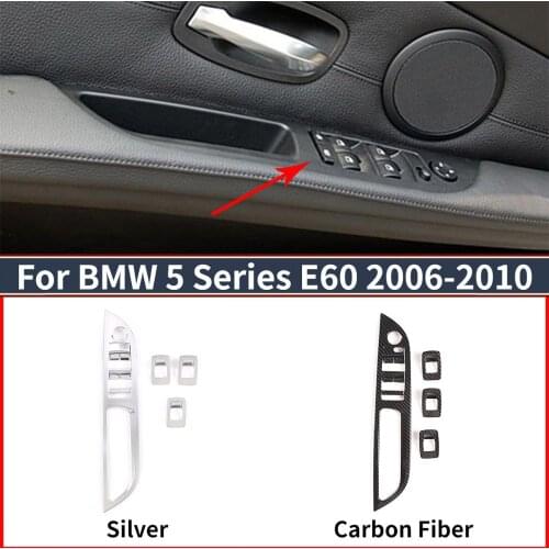 For BMW 5 Series E60 2006-2010 Car styling ABS Chrome/Carbon Fiber Texture Window Lifter Switch Button Frame Car Accessories