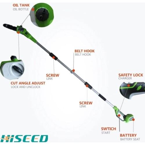 Lithium battery long reach garden tree tools electric pole chain saw