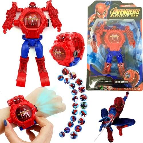 Disney Frozen Marvel Deformation Electronic Watch Boy girl Toy Cartoon Captain America Spider-Man Transformed Robot child Watch