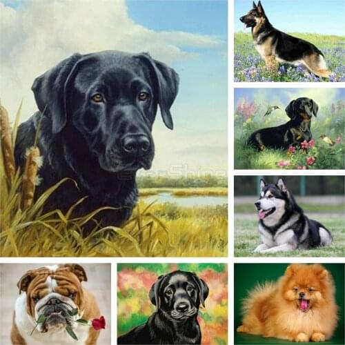 EverShine Dog Paint With Diamond Full Square Cross Stitch Diamond Embroidery Animals Bead Picture Kits Handwork Art Gift
