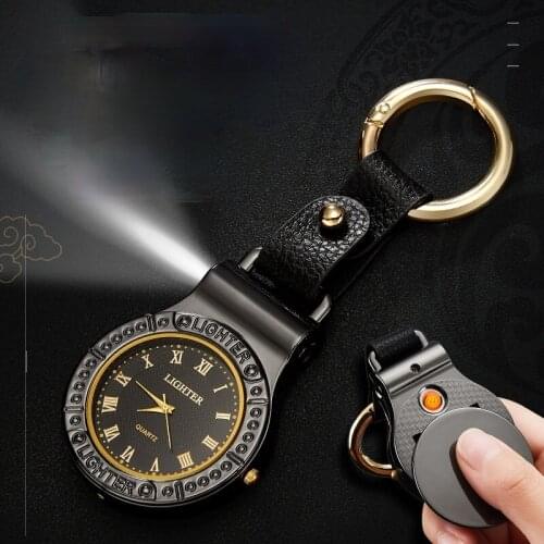Pocket Watch Car Keychain Lighter Multi-function Rechargeable USB Cigarette Lighter with Light Gadgets for Men Technology Cakmak