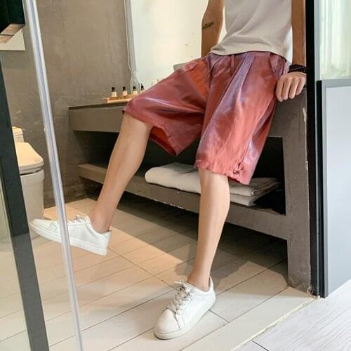 Summer Mens Knee Length Thin Beach Casual Shorts Loose Ice Silk K36