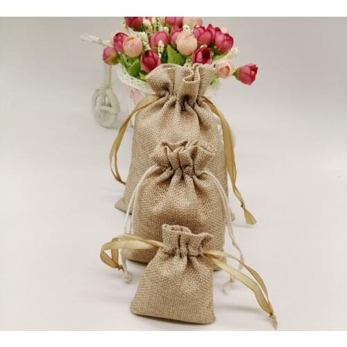10pcs Jute Zakjes Jute Linen Drawstring Bag Wedding Gift Bag Gift Packaging Bag Jute Bag for Christmas Party Jewelry Pouch Sack