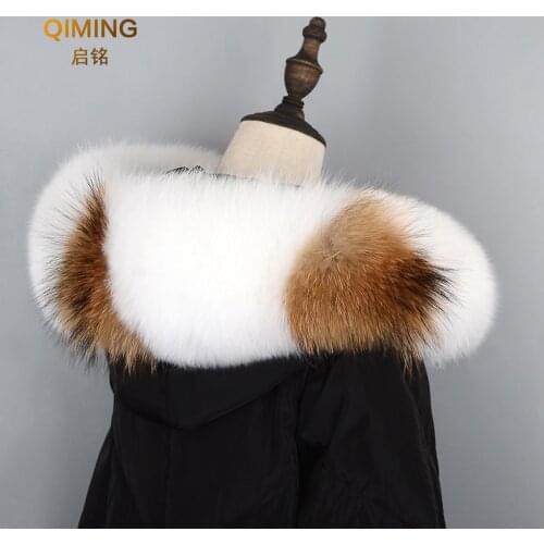 Natural Color Raccoon Fox leather fur collar ladies scarf genuine large size scarf shawl neck warm shawl scarf winter coat fur 2