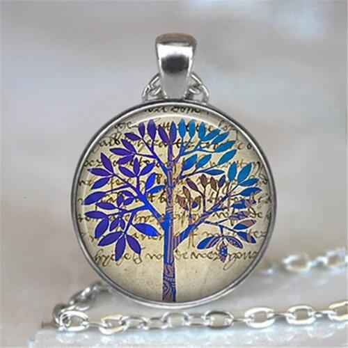 Fashion Jewelry Accessories Tree of Life Cabochon Glass Pendant Statement Necklace Sweater Chain Charm Steampunk Creative Gifts