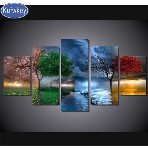Full diamond 5D DIY diamond painting embroidery Multi panel wall art spring, summer, autumn and winter nature tree Mosaic home