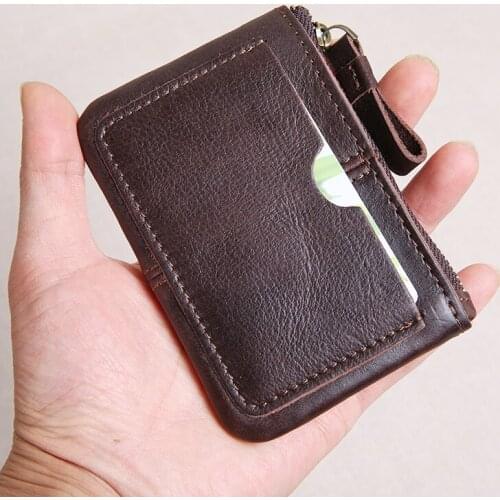 Mens wallet genuine leather Casual Zipper coin purse Short Coin Pocket card holder Retro id card slim money bag Mini Wallets