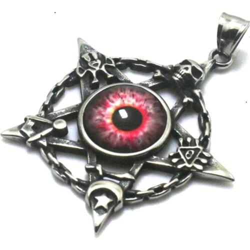 Men Boy 316L Stainless Steel Cool Punk Gothic Newest Pink Eyeball Skeleton Pendant