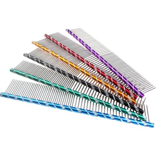 Pet Grooming Combs for Dogs Stainless Steel Dog Comb 19cm Single Side Straight Pets Hair Combs Dual Density Hair Removal Tool