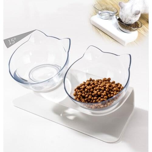 Cat Elevated Bowl, Pet Feeding Bowl - Raised The Bottom for Cats and Small Dogs, Cute Cat Face Double Bowl
