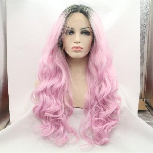 Baicheng Ombre Pink Wave Straight Lace Front Synthetic Wig For Black Women With Baby Hair Middle Part Natural Hairline Daily Wig