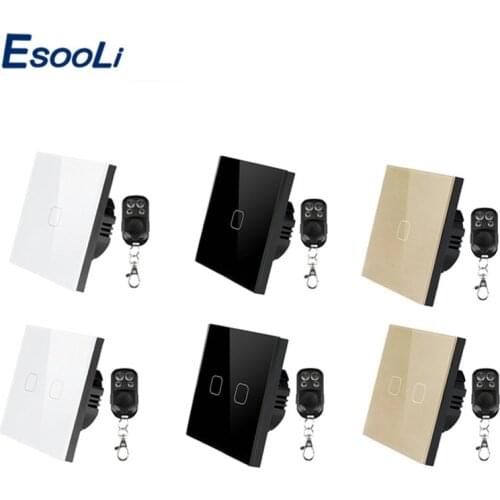 Esooli EU/UK standard 1 gang 2 gang 1 Way Touch Switch Remote Control Wall Light Glass Panel interruptor touch switch