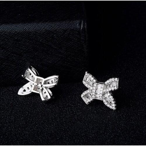 S925 silver bow zircon earrings, Silver pin earrings, Fashion Jewelry Stud Earrings