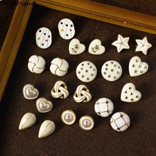 HUANZHI 2020 New Enamel Oil Drop Geometry Water Drop Heart Shaped Flower Round Wave Oval Stud Earring Delicate Jewelry for Women