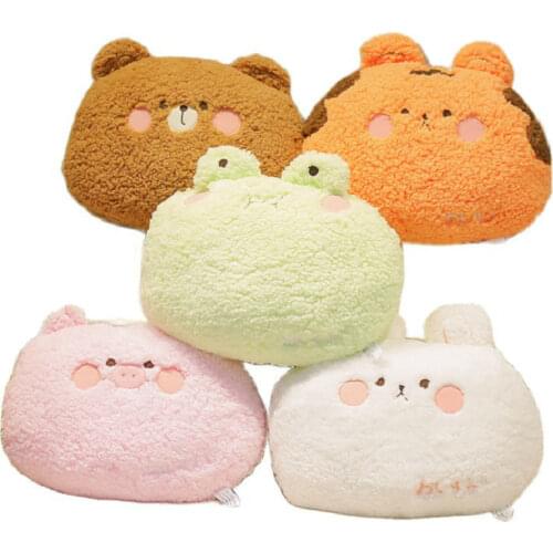 Cute Bunny Frog Brown Bear Stuffed Pillow Soft Plush Pink Pig Tiger Head Face Throw Pillow Sofa Decor Cushion Birthday For Kids