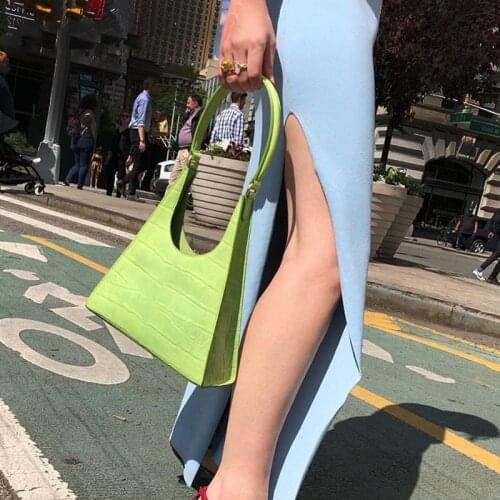 FIRMRANCH INS Hot Style Retro Top Quality Personality Fluorescent Green Female Half-Moon Shoulder Trapezoid Armpit Rey Bag Chic