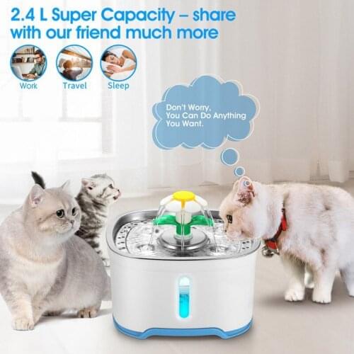 Stainless Steel Pet Cat Smart Water Feeder Double Nozzle Drinking Fountain With Filter Sponge Circulation Drinker Bowl For Dogs