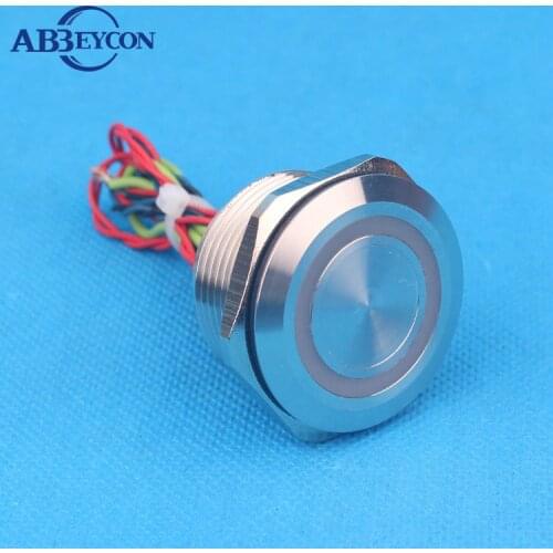 30mm RGB Color O-Ring LED Iluminated Light Stainless Steel Vandal Resistant Resetable IP68 Waterproof Wires Piezo Button Switch