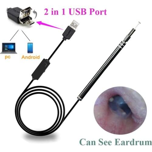 USB Ear Cleaning Endoscope Borescope 2 in1 USB HD Visual Ear Spoon 5.5mm Mini Camera Android PC Ear Pick Otoscope