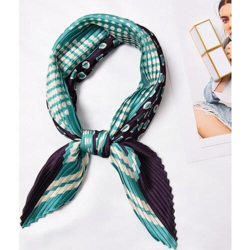 Yishine Wrinkle Neck Scarf Women Dot Patchwork Prints Fashion Crepe Kerchief Scarves New Headband Crumple Handlebag Wraps Scarf