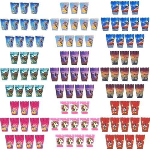 Frozen Minnie Mouse Unicorn Party Supplies Popcorn Box Baby Shower Birthday Party Decor Cartoon Kids Birthday Paper Gift Boxes