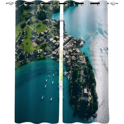 Island Ocean Sunlight Window Curtains LivingRoom Kitchen Curtains Left and Right Biparting Open