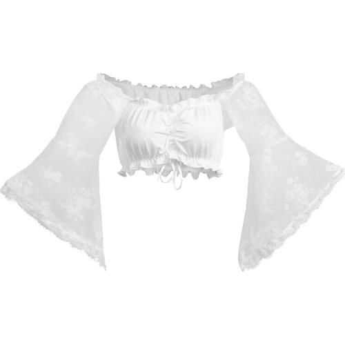 Black Floral Lace Flare Sleeve Short Sexy Off Shoulder Top Victorian Blouse Women Plus Size Gothic Clothing Vintage Shirt 6XL