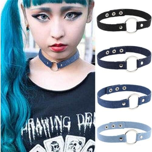 Egirl Denim Choker Necklace Multi Colors Harajuku Style Simple Wild Sexy Collar Choker for Women Girl Punk Jewelry Wholesale
