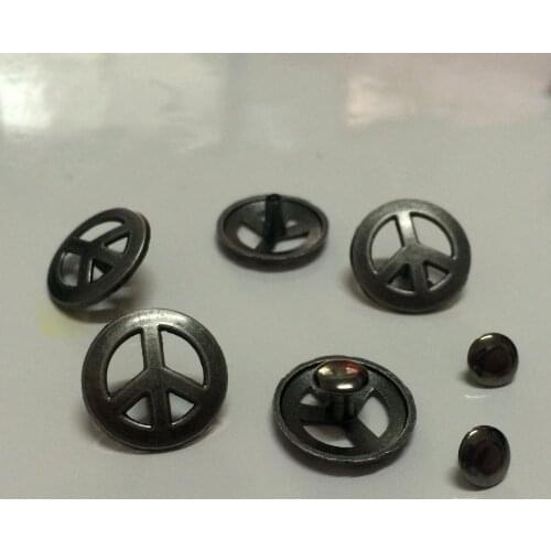 50PCS 15MM Antique Silver Peace Symbols Rivet Punk Spike Round Studs Spikes Shoes Belt Bag Bracelets Accessories Leather Craft