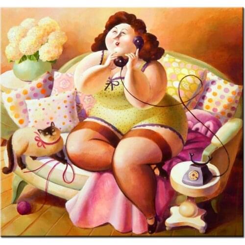 5D DIY diamond painting Fat lady make phone call icon cross stitch diamond embroidery mosaic full square round woman art