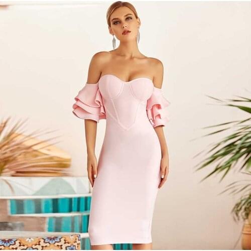 Free Shipping Wholesale Womens Pink Strapless Sexy Butterfly Short Sleeve Celebrity Cocktail Party Bandage Dress