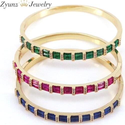 3PCS, Bohemia Cubic Zircon Bangle for Women Charm Multicolor CZ Cuff Bangles Fashion Gold Jewelry