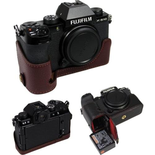 Real Genuine Leather case Camera bag For Fuji Fujifilm X-S10 XS10 Protector half body cover shell with Battery Opening