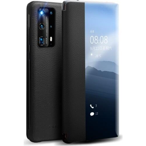 QIALINO Luxury Genuine Leather Phone Cover for Huawei P40 Pro+Plus with Smart View Flip Ultra Slim Case for Huawei P40/P30 Pro