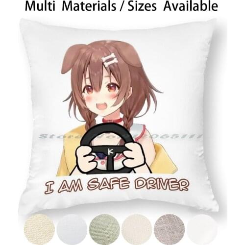 Inugami Korone " I Am Safe Driver "-Hololive Pillow Case Throw Pillow Cover Cotton Linen Flax Inugami Korone Vtubers Driving