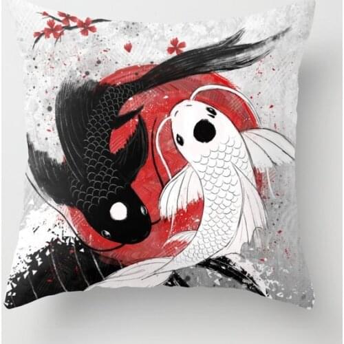 Koi Fish Yin Yang Decorative Pillow Cushion Covers Square Pillowcase for Sofa Cotton Linen Pillow Cover